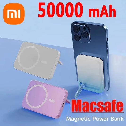 Macsafe Power Bank magnétique sans fil, charge super rapide, pliable, support rapide, chargeur de batterie externe portable, 50000mAh, 22.5W